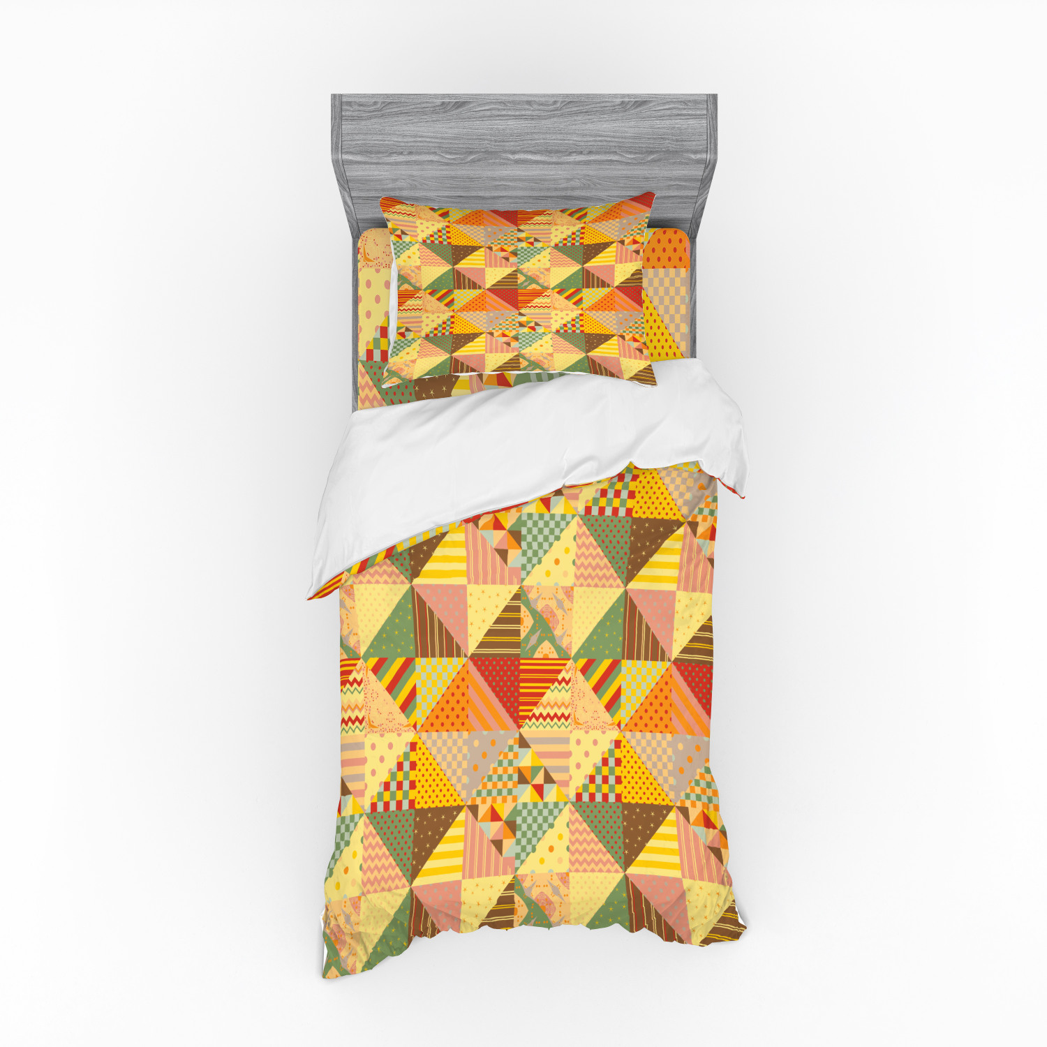 Geometric Duvet Cover Set, Colorful Composition with Different Triangle