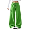 thumbnail image 2 of High Waisted Wide Leg Sweatpants Drawstring Casual Baggy Sweatpants for Gym Yoga Lounge Green 3XL, 2 of 8