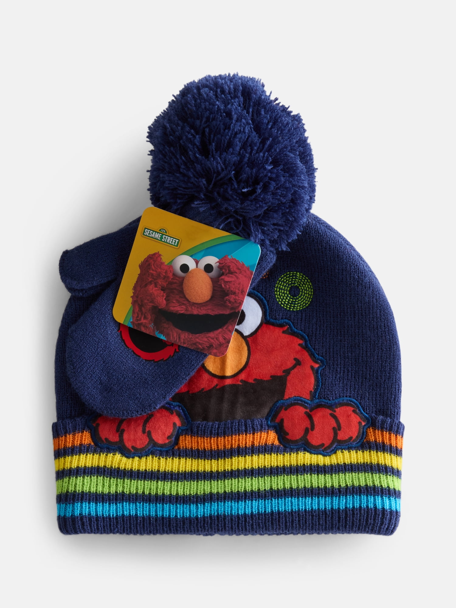 Elmo Toddler Boys Pom Beanie and Mittens Set, 2 Piece