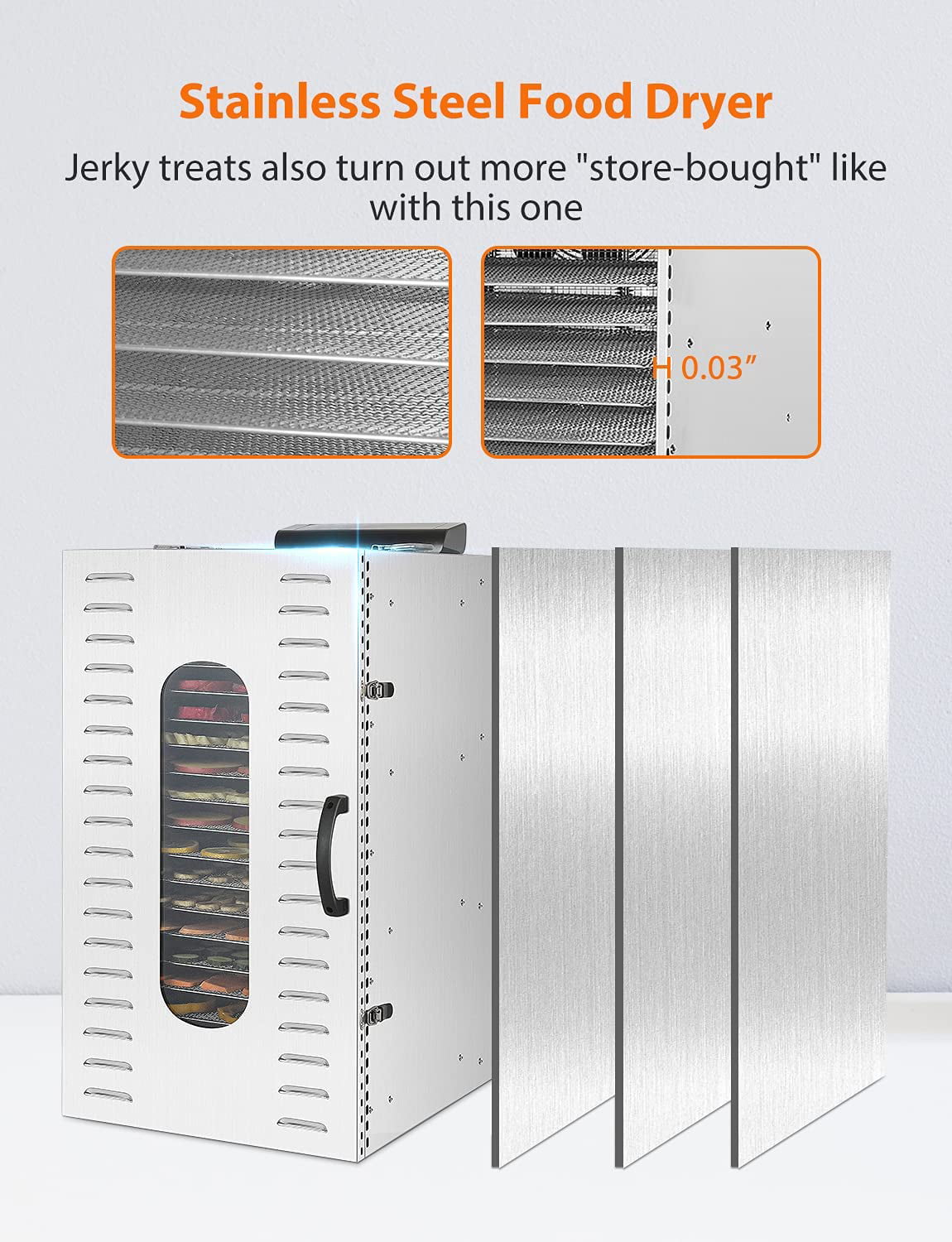 PIAOCAIYIN 10 Tray Food Dehydrator, Dehydrators for Food and Jerky,  Stainless Steel Fruit Jerky Dryer Blower, Adjustable Temperature &Timer