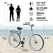 Men's 26" Beach Cruiser Bike: Single Speed or Shimano 7 Speed, Steel Frame, Wide Tires, Rear Coaster & Front V-Brakes for Easy Stopping, Multiple Colors