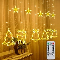 Qoosea 120 LEDs Christmas Curtain Lights Strings, 11.8ft Christmas Reindeer Decor Xmas Tree Star Christmas Window Lights with 8 Modes for Window Wall Diwali Light Decorations
