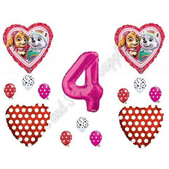 PAW PATROL SKYE & EVEREST HEARTS 4th Birthday Balloons Decoration Supplies Party Chase Ryder
