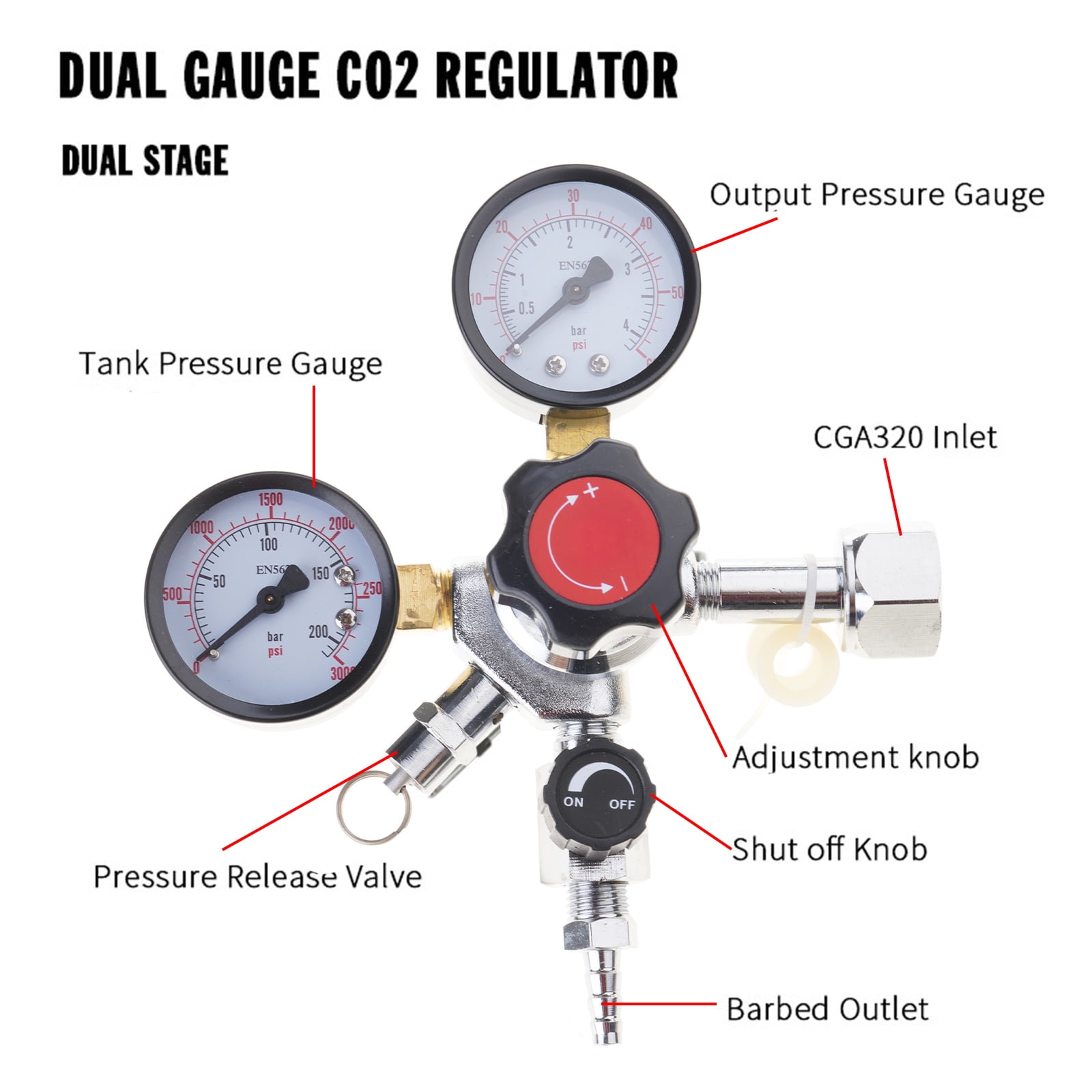 Beer Kegs CO2 Regulator with Relief Valves Carbonating Sodas Water Brewing Equipment Draft Beer Systems Accessories