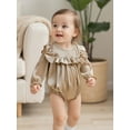 thumbnail image 6 of Miaouyo Infant Baby Girls Velvet Fall Romper 0 3 6 12 18 Months Fashionable Solid Color Ruffled Round Neck Long Sleeve Bubble Jumpsuit, 6 of 9