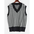 thumbnail image 1 of ZAFUL Women Casual V Neck Houndstooth Stepped Hem Sweater Vest Black M, 1 of 6