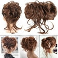 thumbnail image 3 of XmhyTop 20CM Messy Bun Hair Piece, Tousled Curly Updo Extension with Elastic Hair Band & Scrunchie for Women, Light brown/light gold, 3 of 4