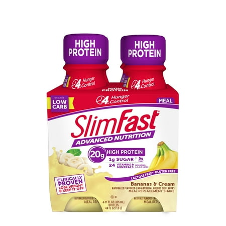 (3 pack) (3 pack) SlimFast Advanced Nutrition High Protein Ready to Drink Meal Replacement Shakes, Bananas & Cream, 11 fl oz., Pack of 4