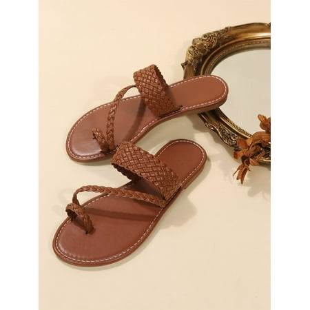 

Women s Weave Detail Flip Flops Basics Plain Slipper Strap Casual Beach Thong sandals Brown EUR40(9)