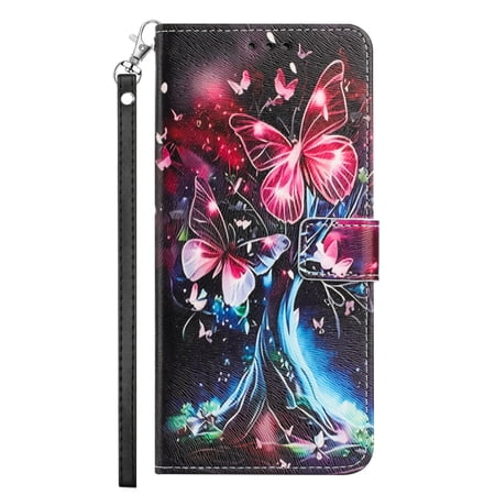 Dteck for Samsung Galaxy A37 Case Wallet with Card Holder Slots, Wrist Strap, TPU Interior Protective, Stand PU Leather Folio Flip Cases Cover,Butterfly Tree