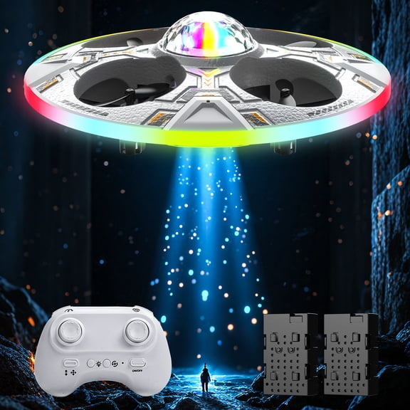 Mini UFO Drone for Kids – RC Plane Flying Airplane Toy Remote Control Helicopter with LED Lights, Auto Hover, 2 Batteries(14 Min Flight)
