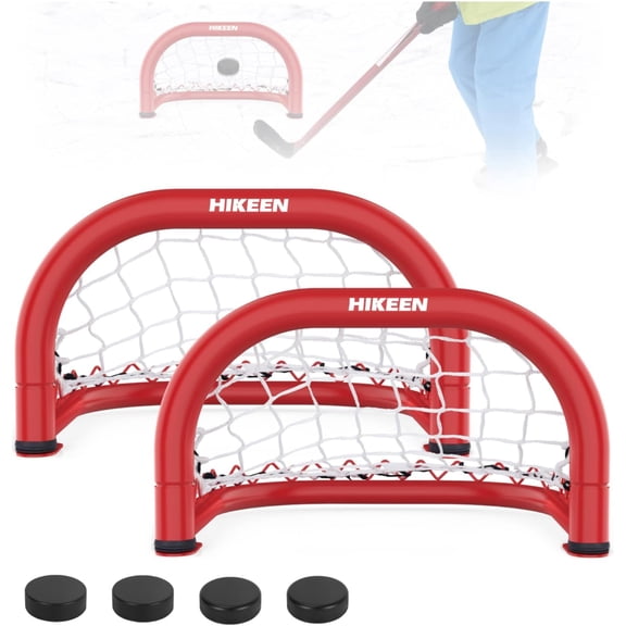Adoreal 14×8 Inch Mini Hockey Goal, 2 Packs Hockey Goal with Durable Iron Frame & Nylon Net and 4 Hockey Pucks Can Withstand Powerful Shooting,Easy Setup Training Equipment for Accuracy Practice