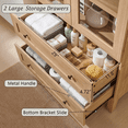 thumbnail image 5 of Aitjunz 71" Tall Arched Storage Cabinet with Glass Doors & 2 Drawers, Farmhouse Wood Pantry Cabinet w/ Adjustable Shelves for Bathroom, Kitchen & Living Room, Natural, 5 of 7
