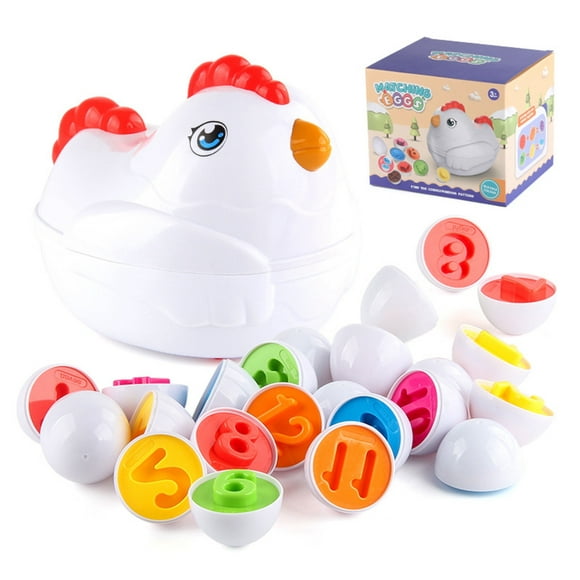 Cameland Matching Eggs Toddler Toy With Push & Pull Chook Boxs, 12 Pcs Learning Eggs Toys, Multiple Shapes And Colors Fine Motor Skills Sensory Toy, Gift For Boys Girls