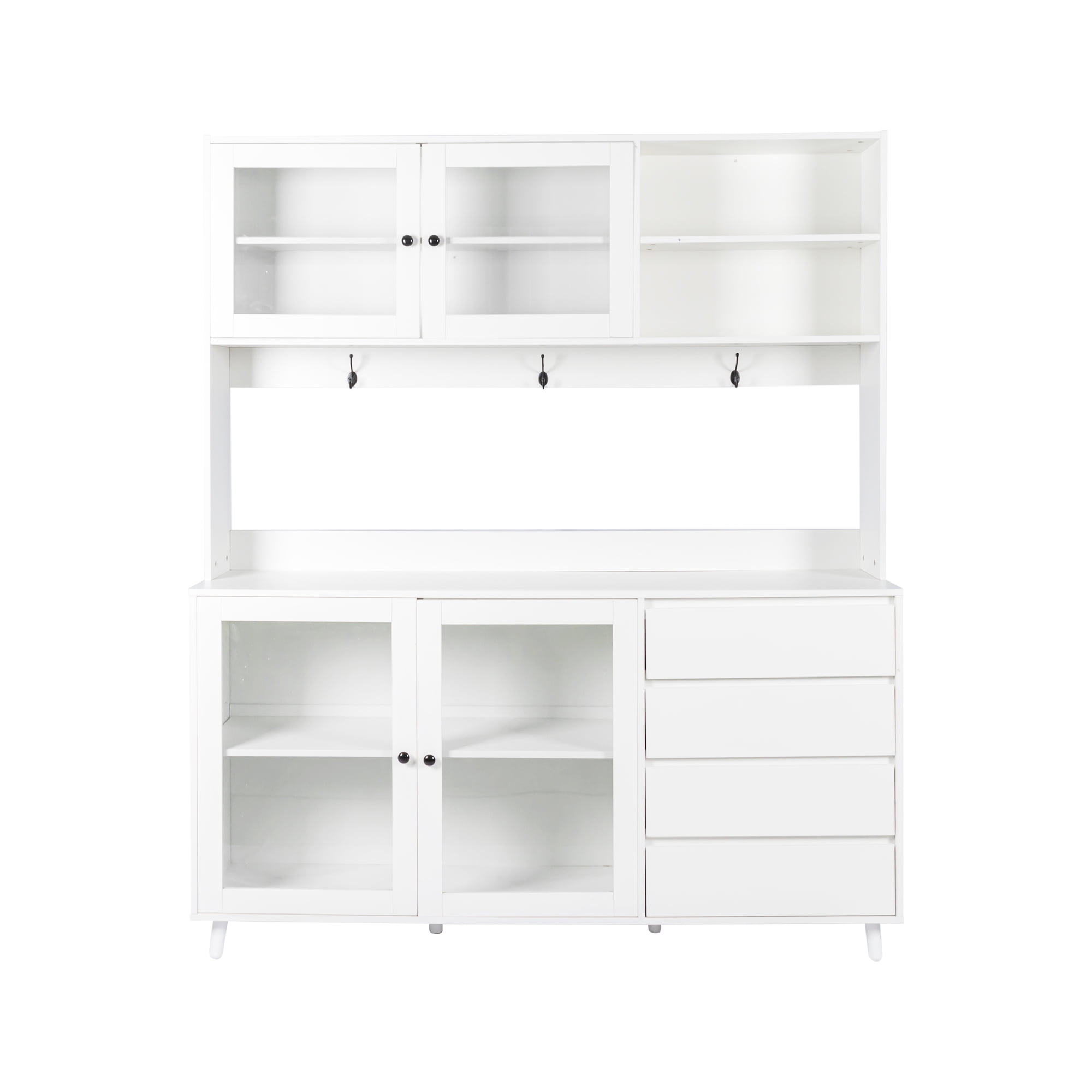Aukfa Large Kitchen Hutch Cabinet, Pantry Cabinets w/ 4 Doors & Microwave Shelf, White
