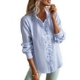 thumbnail image 2 of EFINNY Women's Cotton Blend Shirts Long Sleeve Button Down Top Shirt Wood Ear Pleated Blouse, 2 of 6