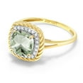 thumbnail image 4 of Gem Stone King 10K Yellow Gold Green Prasiolite and Diamond Engagement Ring for Women (1.57 Cttw, Cushion 7MM, Gemstone Birthstone, Available in Size 5, 6, 7, 8, 9), 4 of 7