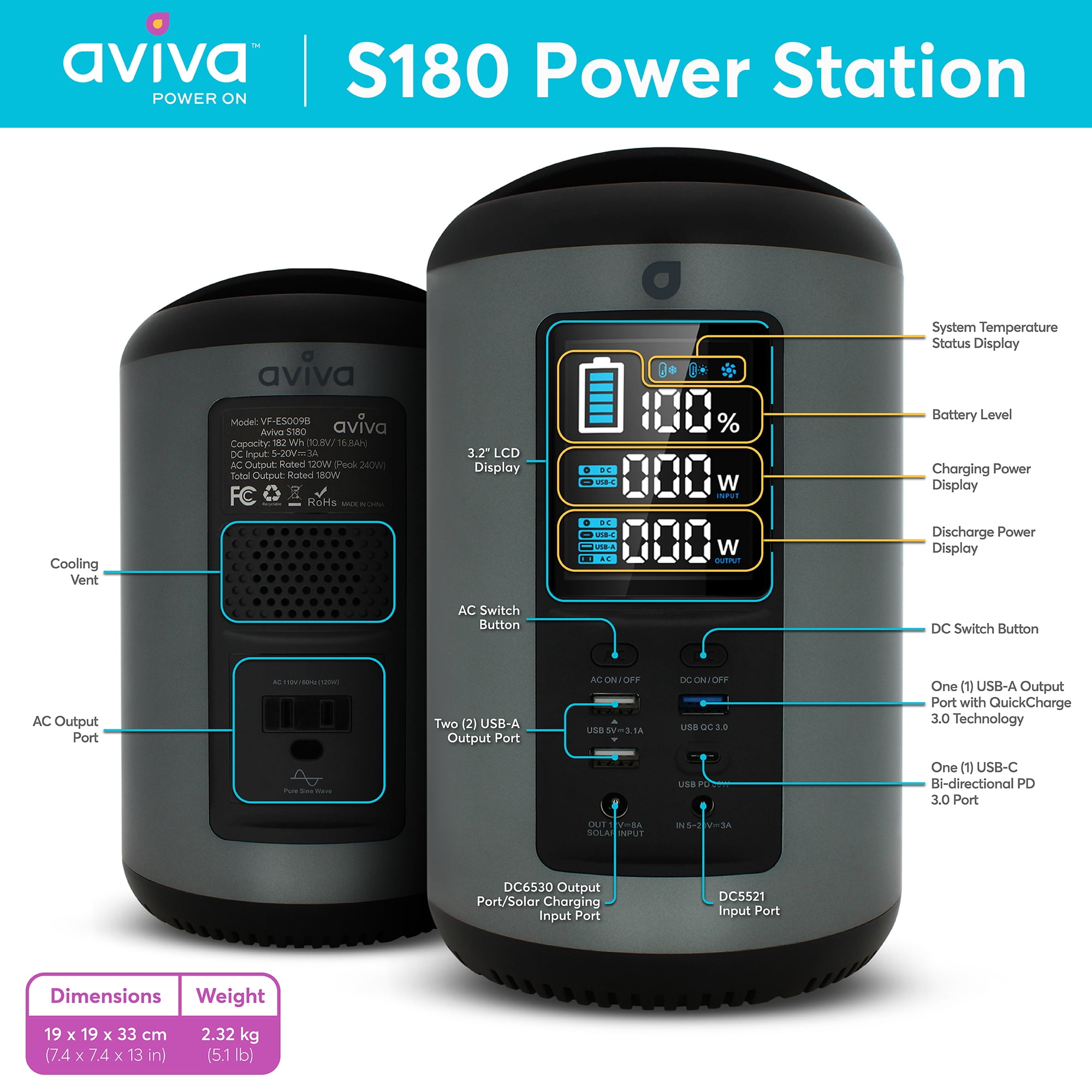 Aviva S180 180Wh Rechargeable Portable Battery Power Bank Charging Station