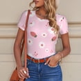 thumbnail image 6 of KLL Women 's Crew Neck Bodysuit Jumpsuits Hand Drawn Strawberry Print Short onesies Stretch T Shirts, 6 of 7