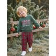 thumbnail image 2 of Toddler Baby Boy Christmas Outfit Long Sleeve Letter Embroidery Sweatshirt Gingham Plaid Pants Set Fall Winter 2Pcs Smocked Clothes, 2 of 9