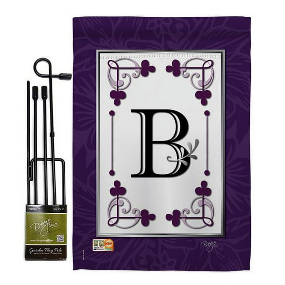 Breeze Decor BD-SB-GS-130023-IP-BO-D-US09-BD 13 x 18.5 in. Classic W Initial Interests Simply Beauty Impressions Decorative Vertical Double Sided Garden Flag Set with Banner Pole