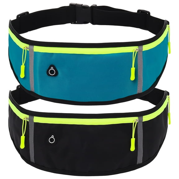 Hengguang 2 Pack Running Belts for Men Women, Slim Sports Waist Belt Bag with 3 Separate Pockets, Running Phone Holder Pouch with Reflective Strips, Waterproof Money Fanny Pack for Cycling Hiking