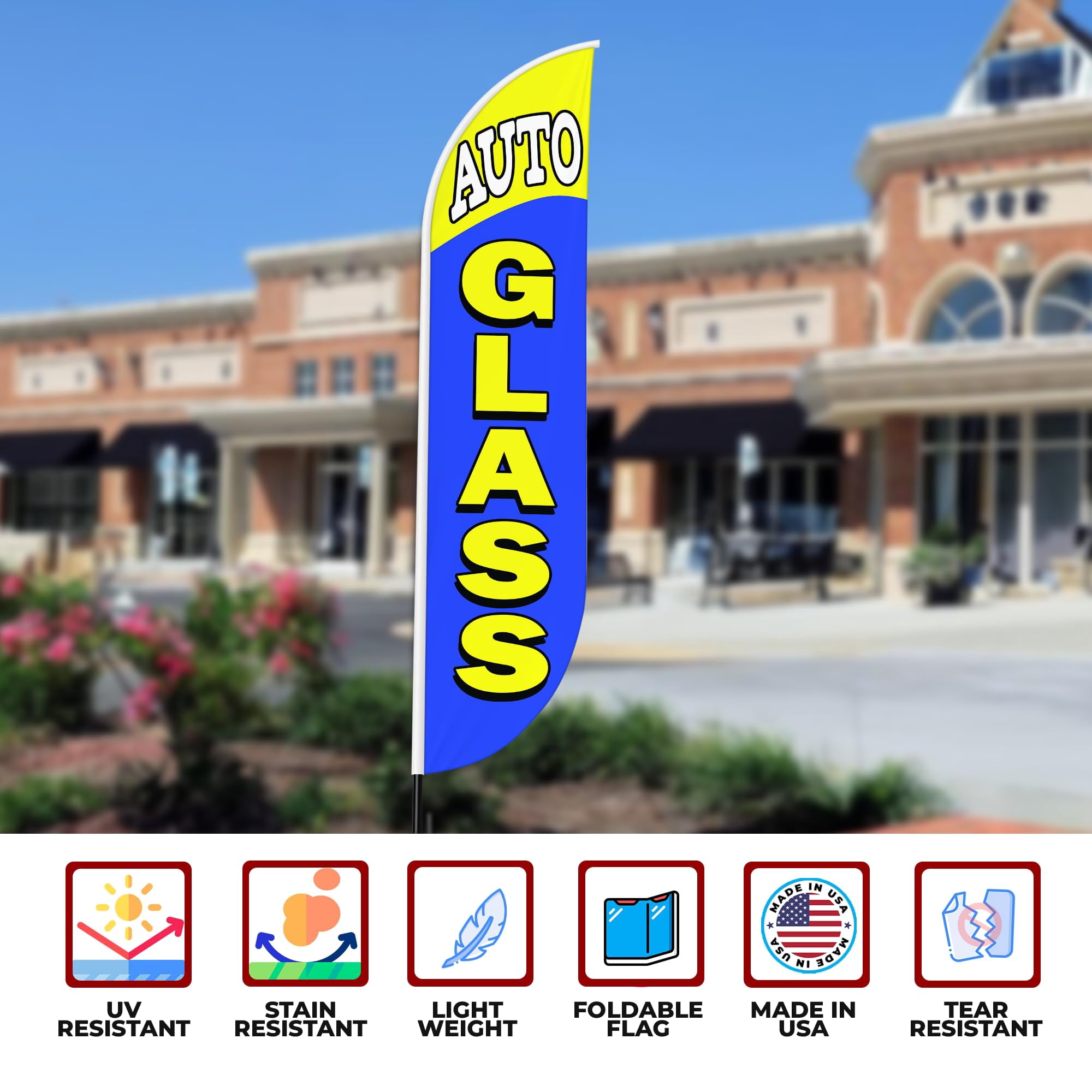 Auto Glass Sign feather flag Pole kit for Outdoor by Mavis Printing | 15 FEET Long Polyester Outdoor Banner Flag Pole Mount Easy Hang | HD Print Swooper Flags to Advertise Car Business
