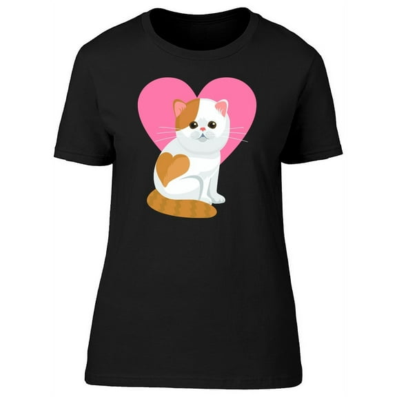 Cute Lovely Heart Kitten Cartoon T-Shirt Women -Image by Shutterstock, Female XX-Large