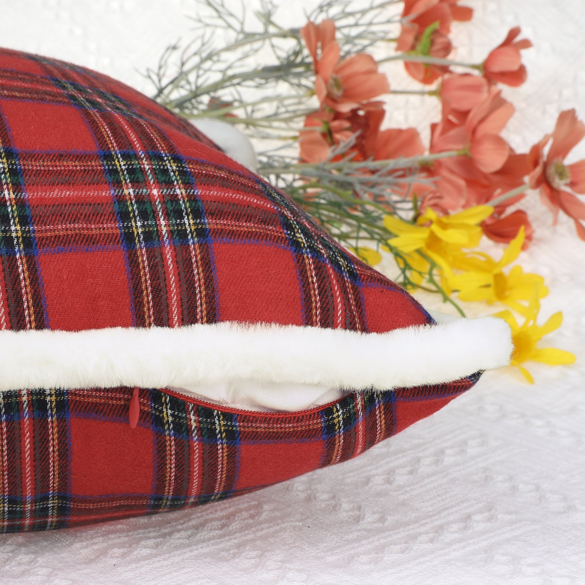 Unique Bargains 2 Pack Plaid Pillow Covers Double-Sided Checked Decorative Pillow Covers Red 12" x 20"