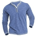 thumbnail image 2 of Miluxas Men's V Neck Long Sleeve Shirts Casual Henley Cotton T-Shirts Slim Fit Longline Tee Shirts Sky Blue, 2 of 6
