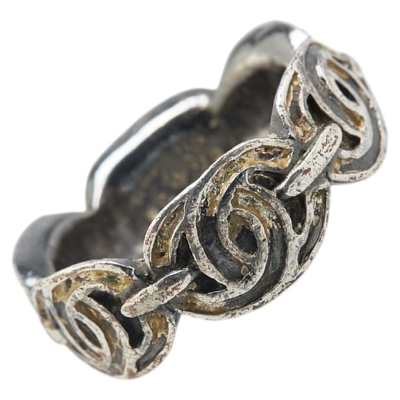 Pre-Owned Chanel Coco Mark Ring, Silver Metal, Women's, CHANEL