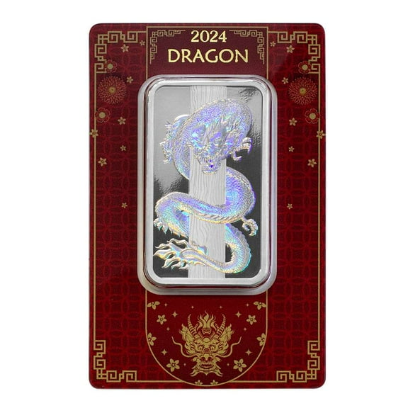 2024 Pamp Lunar Year of the Dragon Holographic 50 Gram Silver Bar in Assay