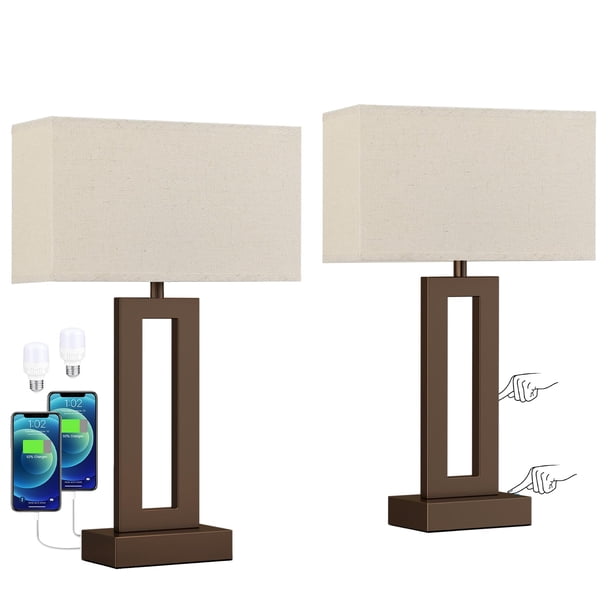Lámparas de Mesa para Dormitorio Seealle Paquete de 2 con Carga USB y Control Táctil