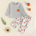 thumbnail image 2 of TOWED22 Infant Halloween Outfit Toddler Baby Girl Boy Pumpkin Embroidery Long Sleeve Sweatshirt Pants Clothes Fall Winter,Light Gray,3-6 M, 2 of 6