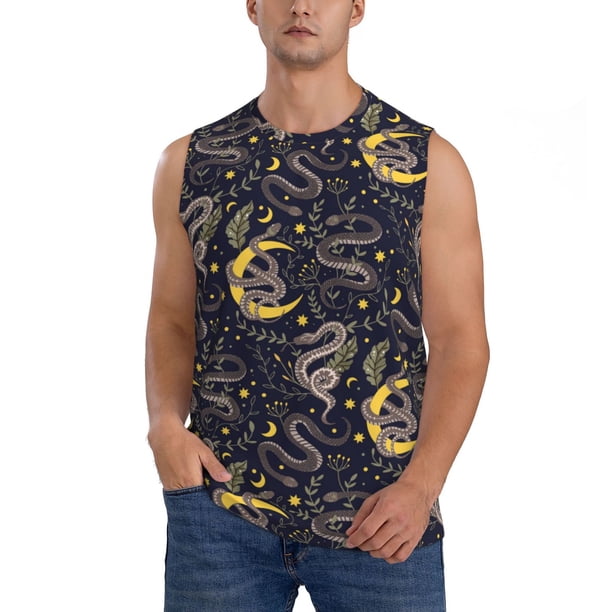 Fotbe Snake Sleep Men's Camiseta sin Mangas Estampada para Hombres, Playera Casual para Gimnasio, Entrenamiento, Playa-Large