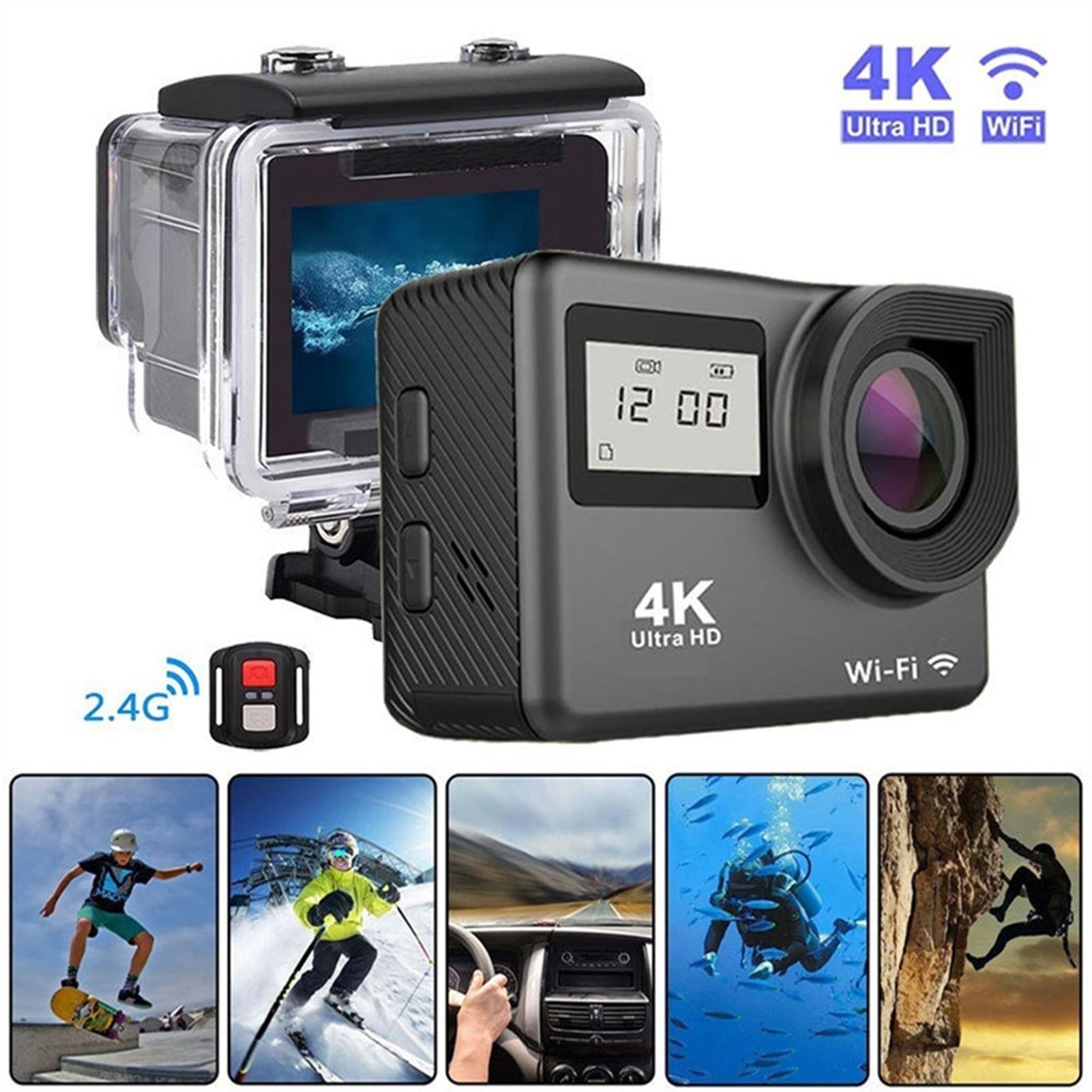 12MP Helmet Action Camera 4K, Ultra HD Dual LCD Screen WiFi 170D Go Waterproof Camera, Sport Video Camera With 2.4G Remote Cotrol ,Wide USe