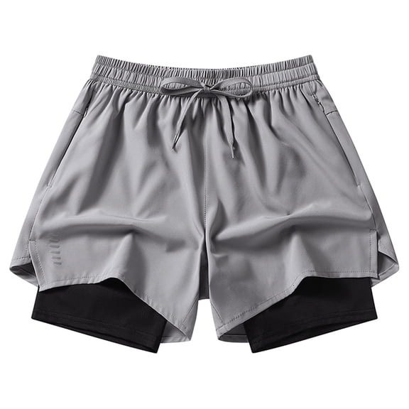 ZACPNCV Mens Ice Silk 2 in 1 Running Shorts Double Layer Compression Liner Training Gym Athletic Shorts