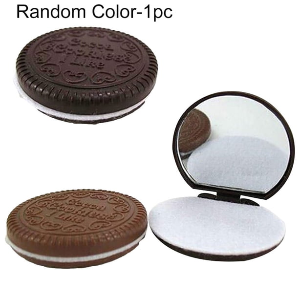 Espejo de maquillaje redondo plegable portátil con forma de galleta de chocolate