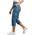 thumbnail image 4 of Only Moment Bermuda Shorts for Women Knee Length Casual Loose Drawstring Summer Beach Travel Vacation Palazzo Harem Pants with Pockets Blue,L, 4 of 7