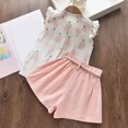 thumbnail image 3 of Rgdypko Girls Dresses Summer Girls Pineapple Print Small Flying Sleeve Shirt Solid Color Lace Up Shorts Two Piece Set Party Dresses, 3 of 8