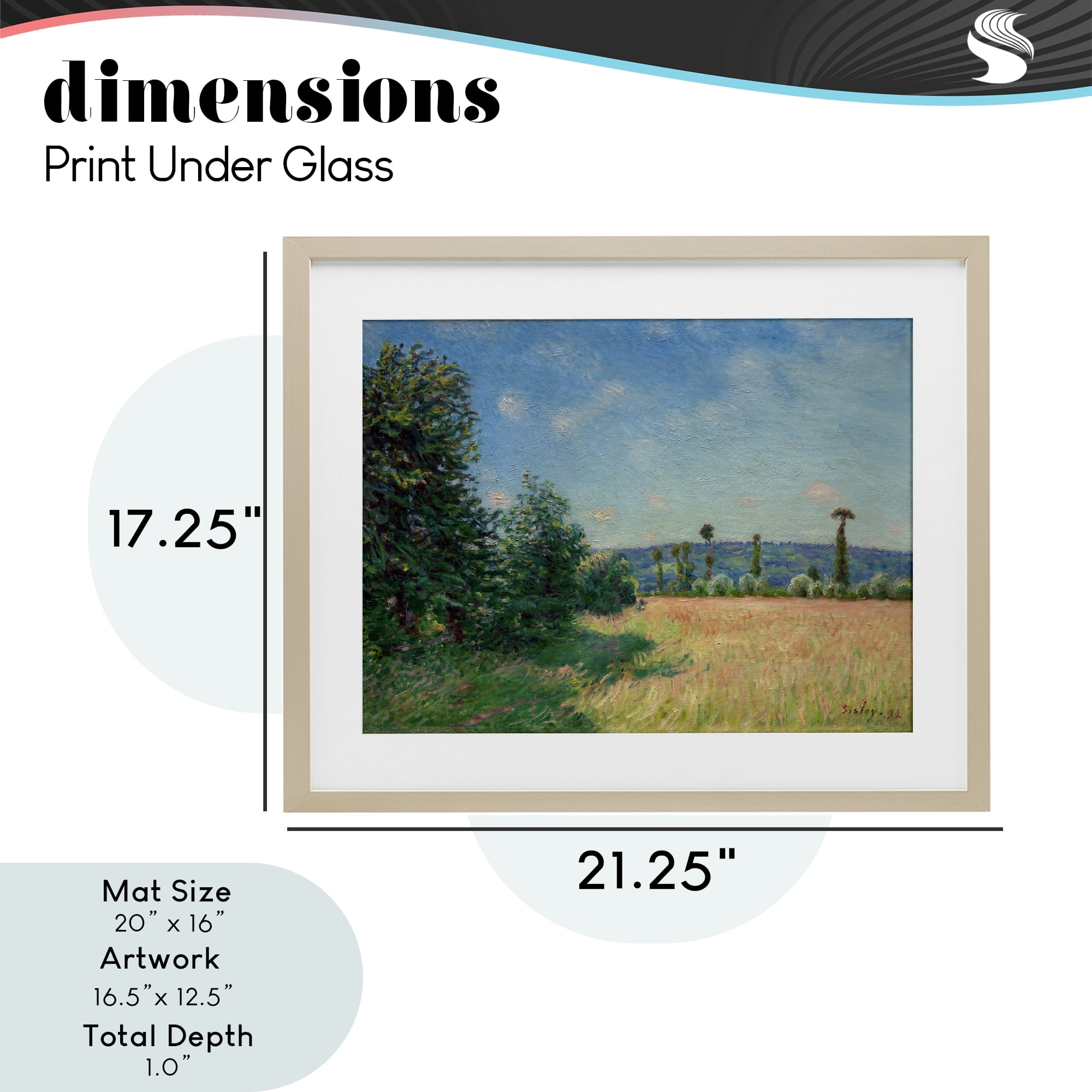 Sahurs Meadows in Morning Sun Birch Framed Print Under Glass, design by Alfred Sisley
