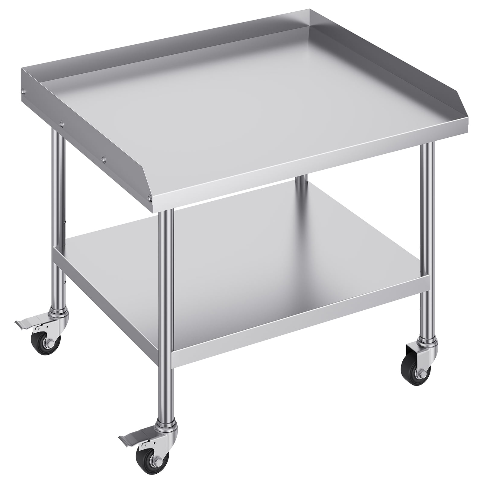 KFFKFF 30 x 36 x 30 Inches Commercial Grade Stainless Steel Work Table, Heavy Duty Metal Equipped with 4 Mobile Wheels, 3-Sided Backsplash for Enhanced Durability, Ideal for Restaurant, Home