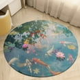 thumbnail image 4 of Lucky Koi Fish Lotus Leaf Washable Round Rug -Circle Area Rugs for Nursery Bedroom, Vintage Non Slip Non Shedding Low Pile Carpet for Living Room Coffee Table Entryway, 4 of 6