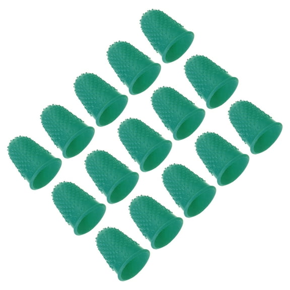 Uxcell Rubber Finger Tips, Pack Silicone Thumb Fingertip Protector Finger Cots Covers Guard Pads Thimble Grips for Office, Green 15pcs S Size