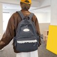 thumbnail image 6 of Corduroy Backpack, Polka Dot School Backpack with Bowknot, Lace Trim Schoolbag for Travel Shopping Outdoor, Gray, 6 of 7