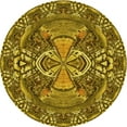 thumbnail image 1 of Ahgly Company Machine Washable Indoor Round Transitional Yellow Area Rugs, 4' Round, 1 of 7