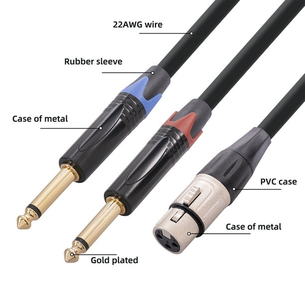 Cable De Audio XLR hembra a doble cable de audio macho de 6,35 mm Cable de audio de repuesto (3M) Ndcxsfigh Para estrenar