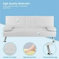 thumbnail image 5 of Futon Sofa Bed, Faux Leather Futon Couch with Armrest and 2 Cupholders, Pull Out Sofa Bed Couch Convertible with Metal Legs, Folding, Reclining Small Couch Bed, Futon Bed for Living Room - White, 5 of 8