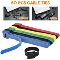 thumbnail image 2 of Paquete de 50 bridas para cables de sujeción reutilizables, bridas para cables ajustables de primera calidad de 6 pulgadas, correas de gestión de cables de tela de microfibra, gancho, 2 of 5