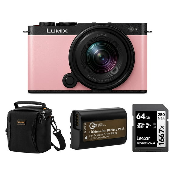 Panasonic LUMIX S9 Mirrorless Camera with LUMIX S 18-40mm f/4.5-6.3 Lens, Pink, Bundle with Professional 1667x 64GB UHS-II SDXC Memory Card, Alpine 120 Shoulder Bag, DMW-BLK22 Lithium-Ion Battery